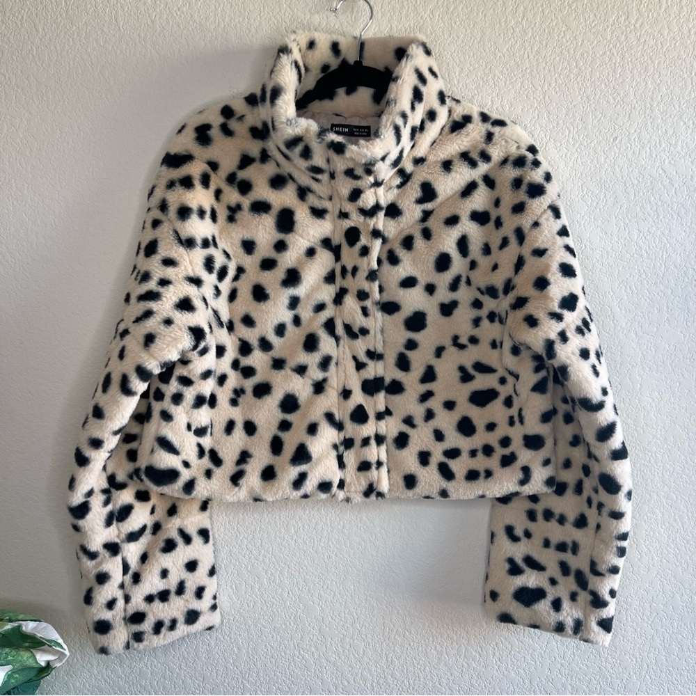 ✨NEW SHEIN | Animal Print Black and Cream Soft Fur Teddy Coat Jacket
